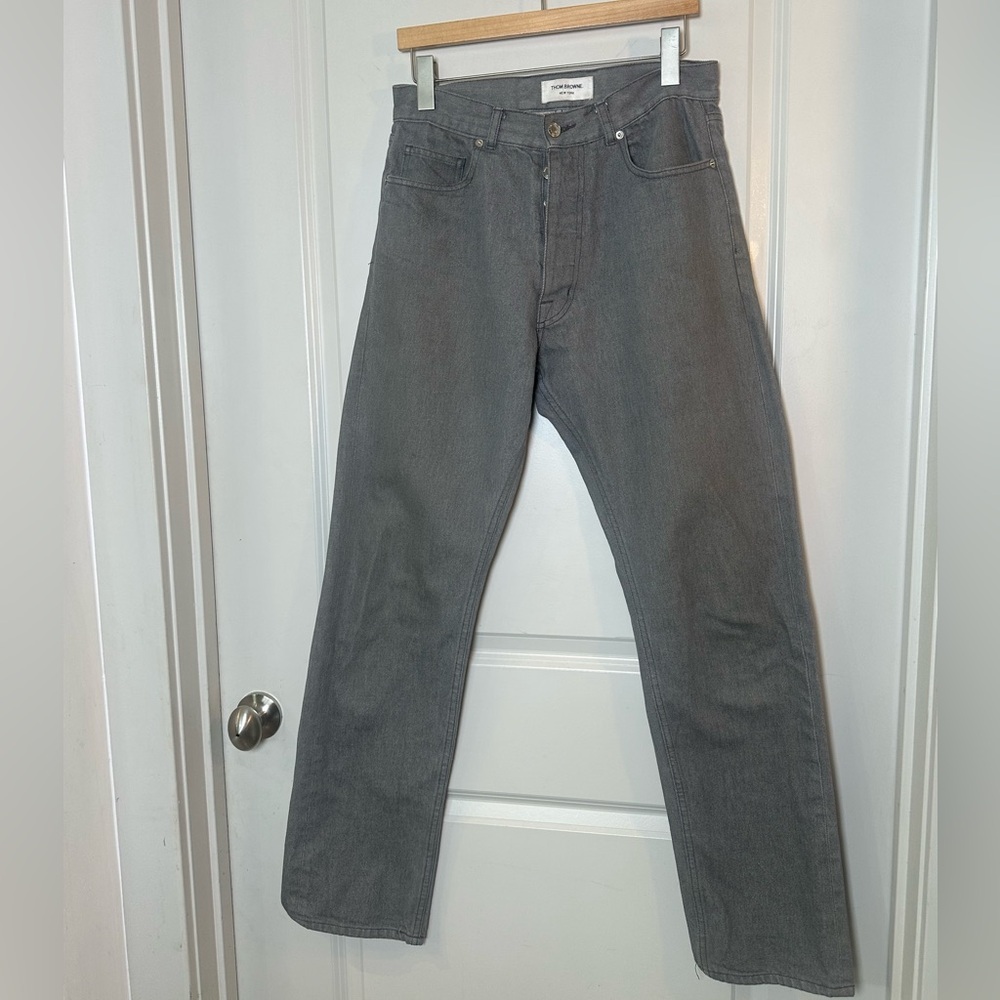 Thom Browne Cotton Grey Button Fly Straight Leg Designer Jeans, Size 2 (30W/32L)